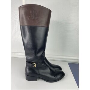 Ralph Lauren Boots Woman's 6B Black Brown Madisen-Burnished Calf Riding Boots